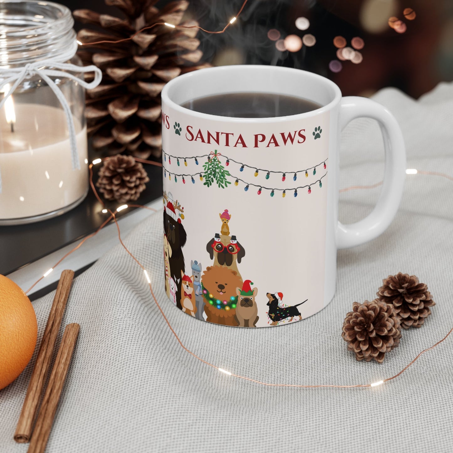 The Woof Pack Collection: 'Santa Paws' Lights & Mistletoe Ceramic Mug