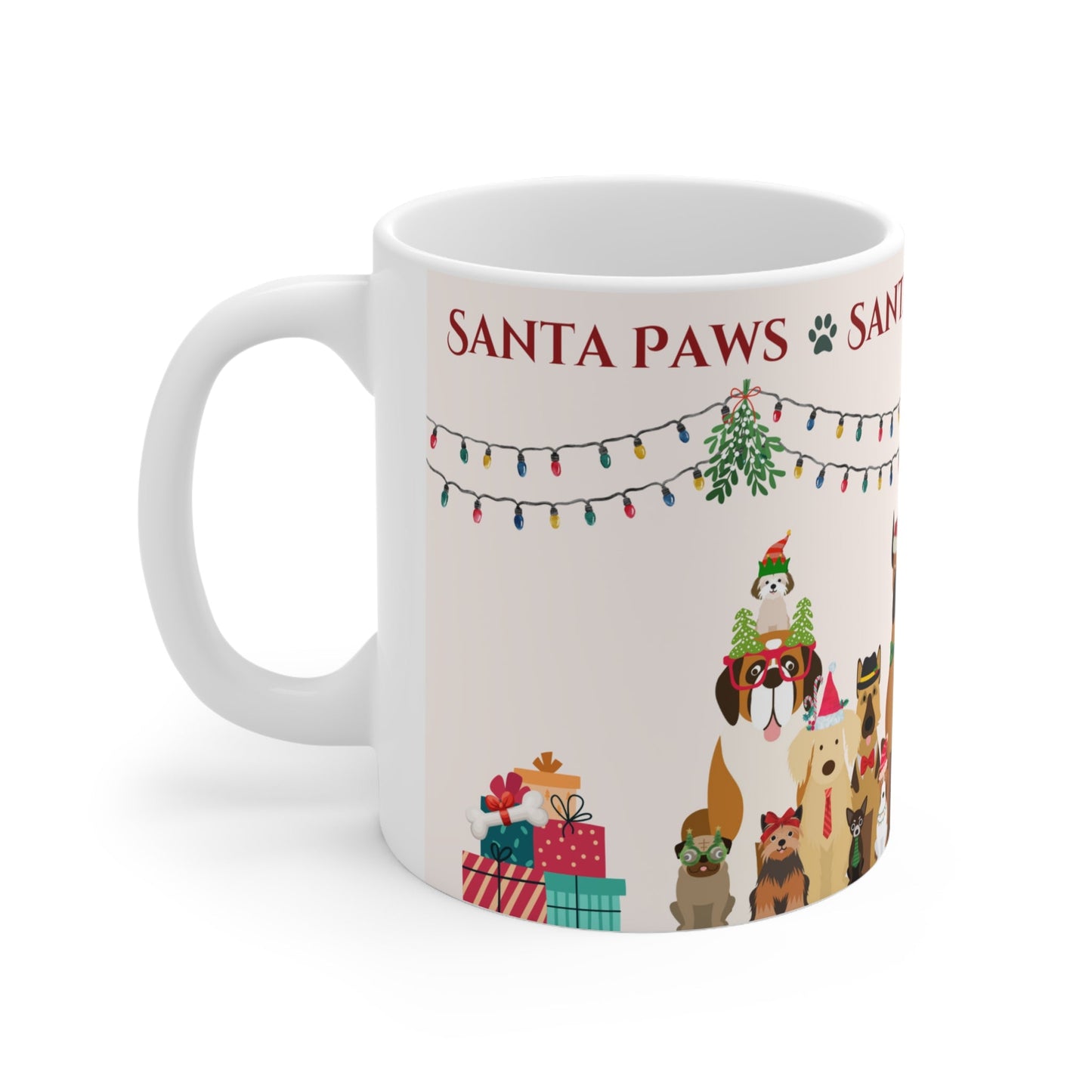 The Woof Pack Collection: 'Santa Paws' Lights & Mistletoe Ceramic Mug