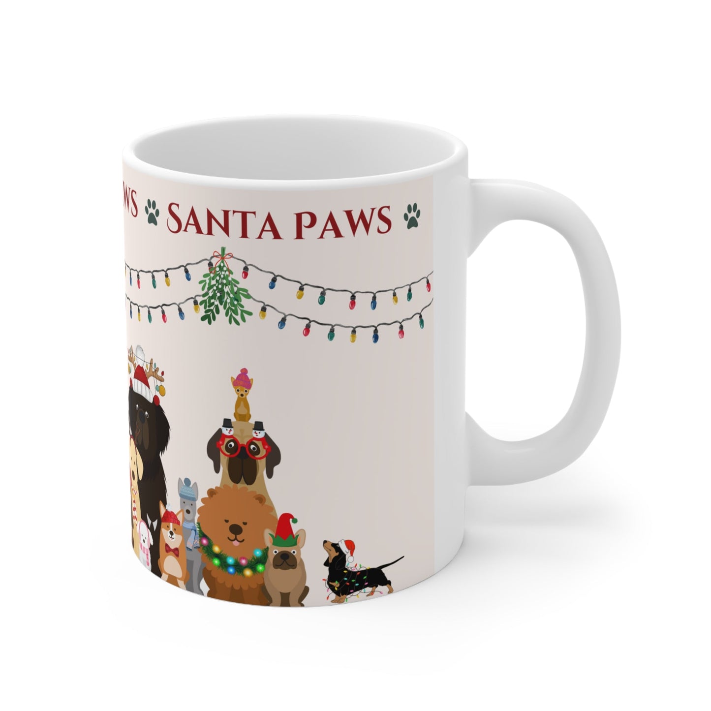 The Woof Pack Collection: 'Santa Paws' Lights & Mistletoe Ceramic Mug