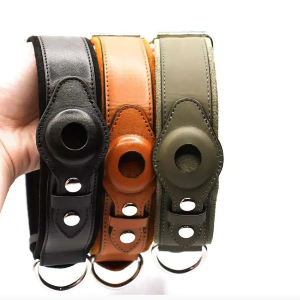 Leather Dog Collar with Location Tracker
